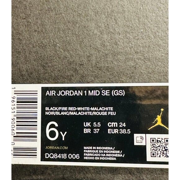 Air Jordan 1 Mid SE (GS) Size 6Y/WMNS 7.5 Black/Fire Red-White-Mala DQ8418-006 - Picture 13 of 13